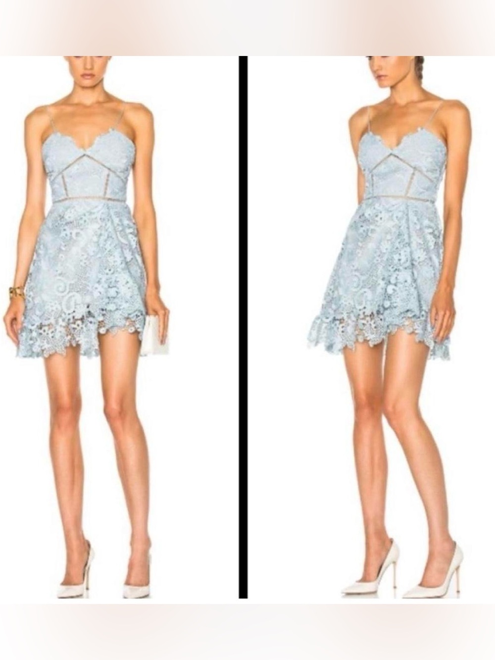 Self-Portrait Light Blue Lace Paisley Vine Side Knot Mini Cocktail Dress
